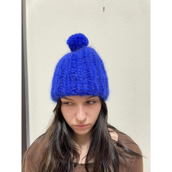 Maiami Berlin Mohair Knit Beanie Blue Pom One Size main image 4